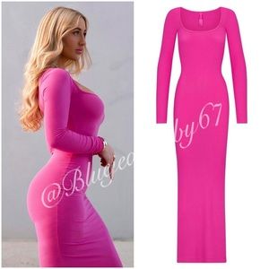SOFT LOUNGE LONG SLEEVE DRESS IN HOT PINK